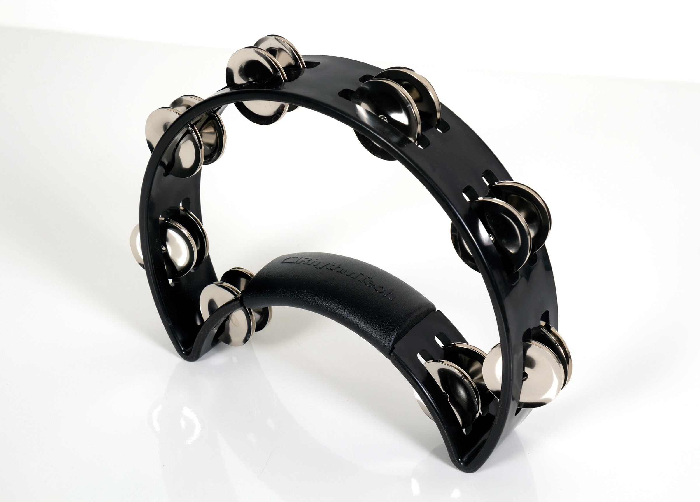 Rhythm Tech RT1010 Tambourine. Black with Double Row Nickel Jingles
